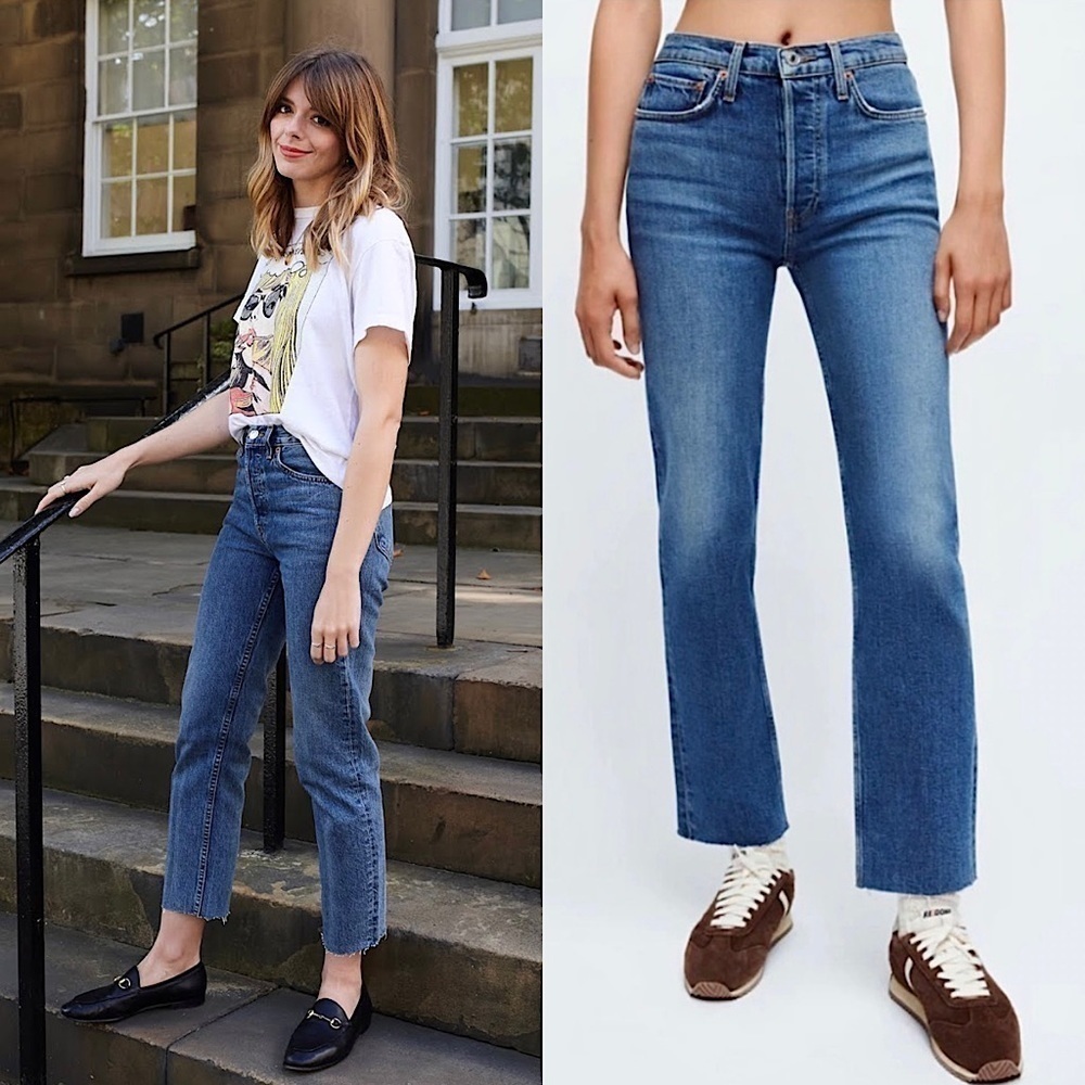 NWT RE/DONE 70s High Waist Straight Leg Ankle‎ Crop Raw Hem Stovepipe Jeans 26